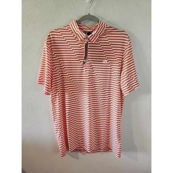 Adidas ULT365 Mesh Print Golf Polo Shirt Size Medium Coral Striped Light Weight - Picture 1 of 4